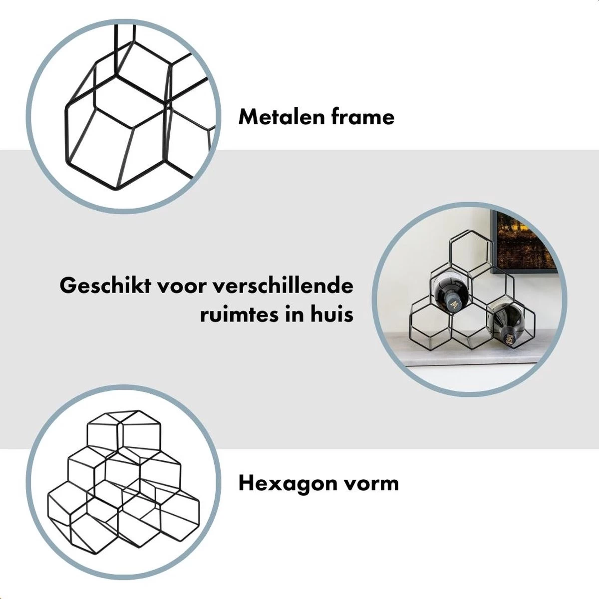 QUVIO Vin Racks / Vin Cabinet / Vin Mur Rack / étagère Vin Debout / Range-bouteilles / Wine Rack - Pour 6 Bouteilles - Zwart 6 QUVIO Vin Racks / Vin Cabinet / Vin Mur Rack / étagère Vin Debout / Range-bouteilles / Wine Rack - Pour 6 Bouteilles - Zwart – Image 4