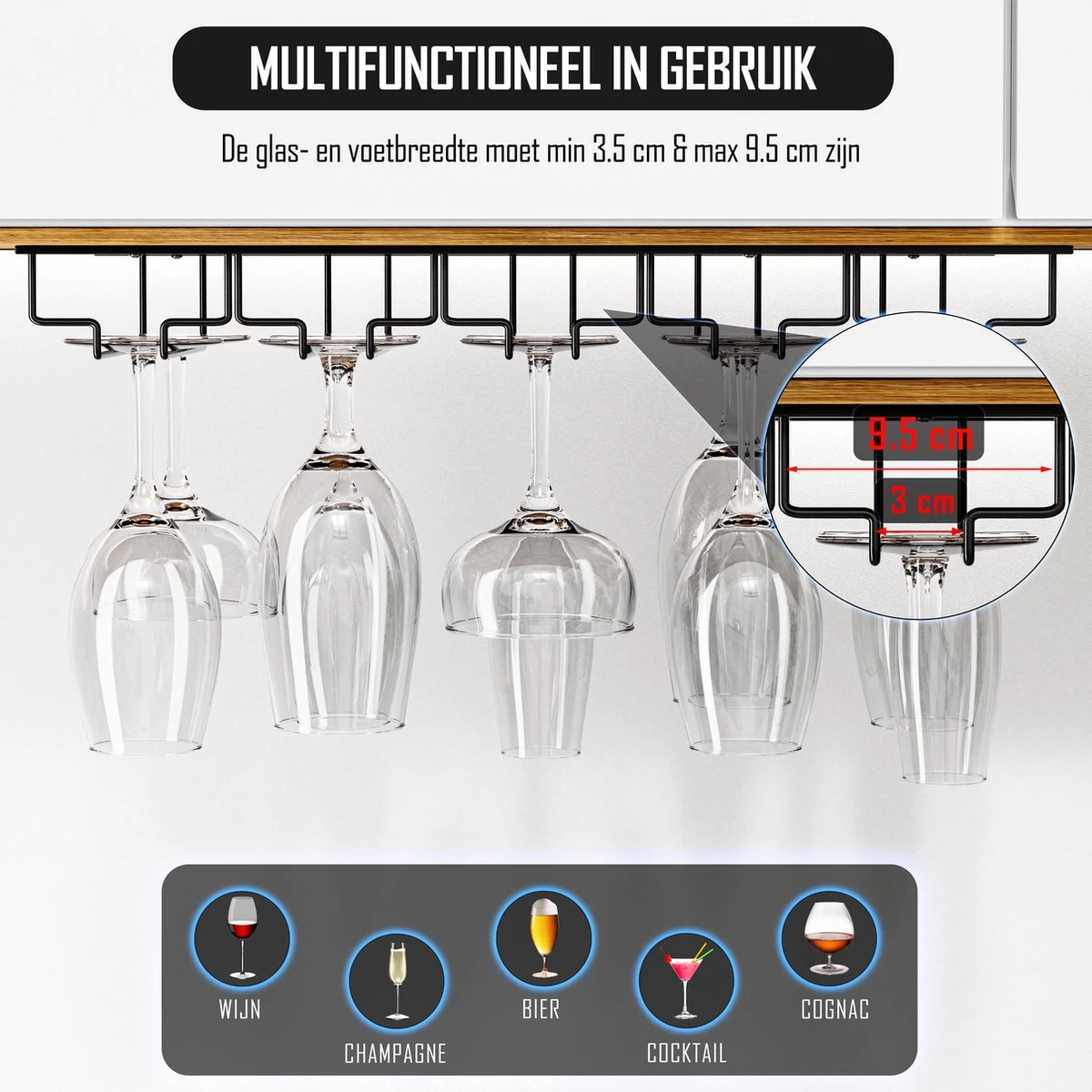 Nolad - Porte-verres à Vin - Casier à Vin En Métal - 15 Verres - Noir Mat 9 Nolad - Porte-verres à Vin - Casier à Vin En Métal - 15 Verres - Noir Mat – Image 7