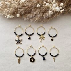 Reconnaître Son Verre à Vin - Beauté Noire - Marqueur De Verre - Anneaux De Verre à Vin - Or