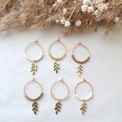 Reconnaître Son Verre à Vin - Marqueur De Verre - Bagues Pour Verre à Vin - Doré - Feuille - Beige