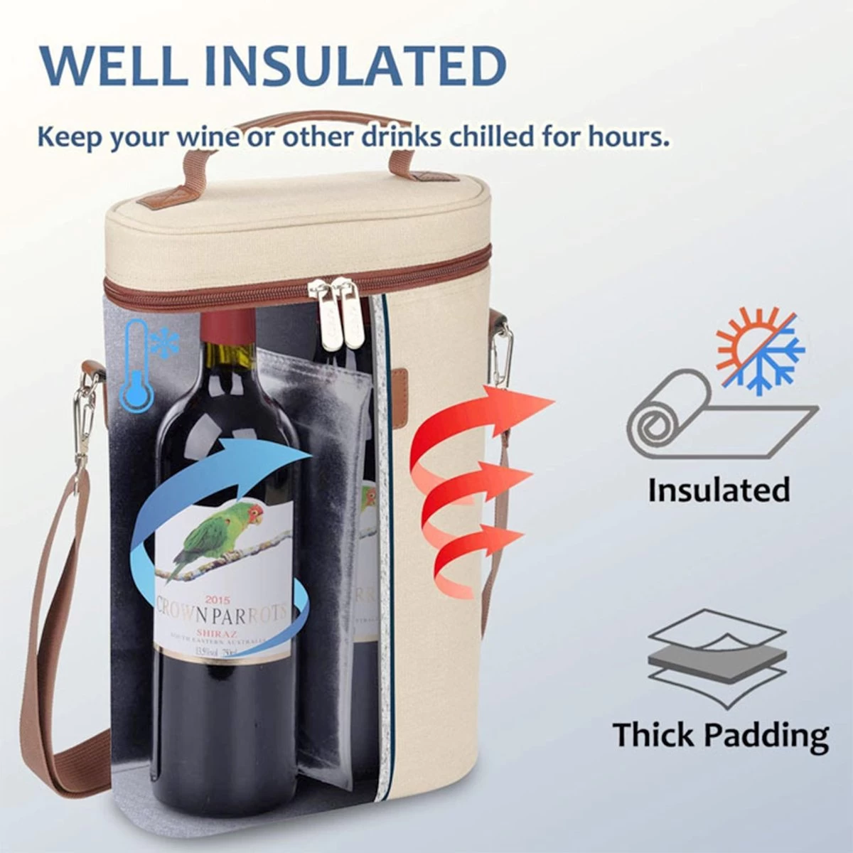 Intirilife Refroidisseur à Vin Sac De Transport Pour Vin, Champagne, Boissons - Refroidisseur De Bouteille Pour Voyages, Pique-nique, Sortie, Isolé 6 Intirilife Refroidisseur à Vin Sac De Transport Pour Vin, Champagne, Boissons - Refroidisseur De Bouteille Pour Voyages, Pique-nique, Sortie, Isolé – Image 4