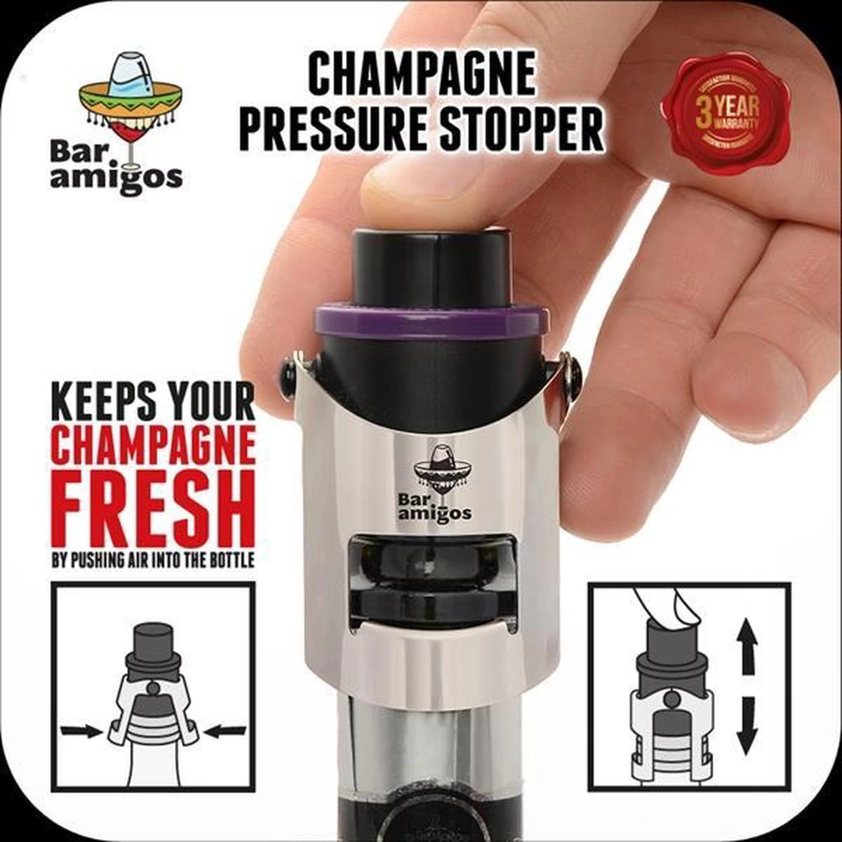 Bar Amigos Champagne Prosecco Bouchon Pressoir à Vin Pétillant - Gris 13 Bar Amigos Champagne Prosecco Bouchon Pressoir à Vin Pétillant - Gris – Image 11