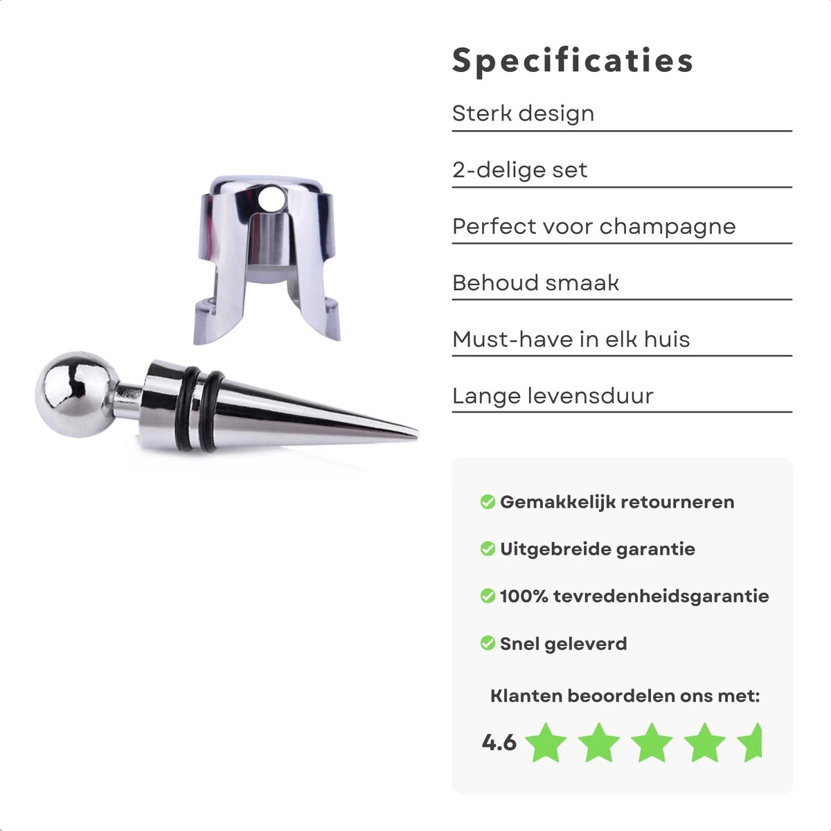 Ensemble De Vin De Luxe Cheqo® - Set De Champagne Avec Bec Verseur - Bouchon De Vin - Set De Valve De Vin 4 Ensemble De Vin De Luxe Cheqo® - Set De Champagne Avec Bec Verseur - Bouchon De Vin - Set De Valve De Vin – Image 2