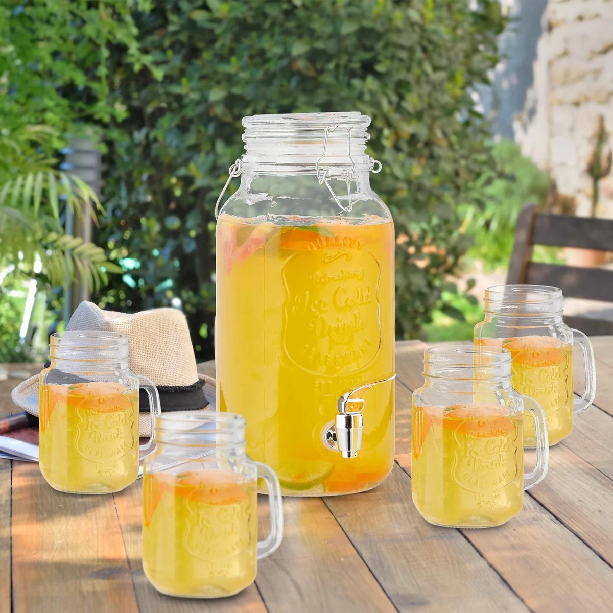 Distributeur De Boissons Relaxdays Avec Robinet - 3,4 L - Pichet De Jus Avec 4 Verres - Distributeur De Limonade 5 Distributeur De Boissons Relaxdays Avec Robinet - 3,4 L - Pichet De Jus Avec 4 Verres - Distributeur De Limonade – Image 3