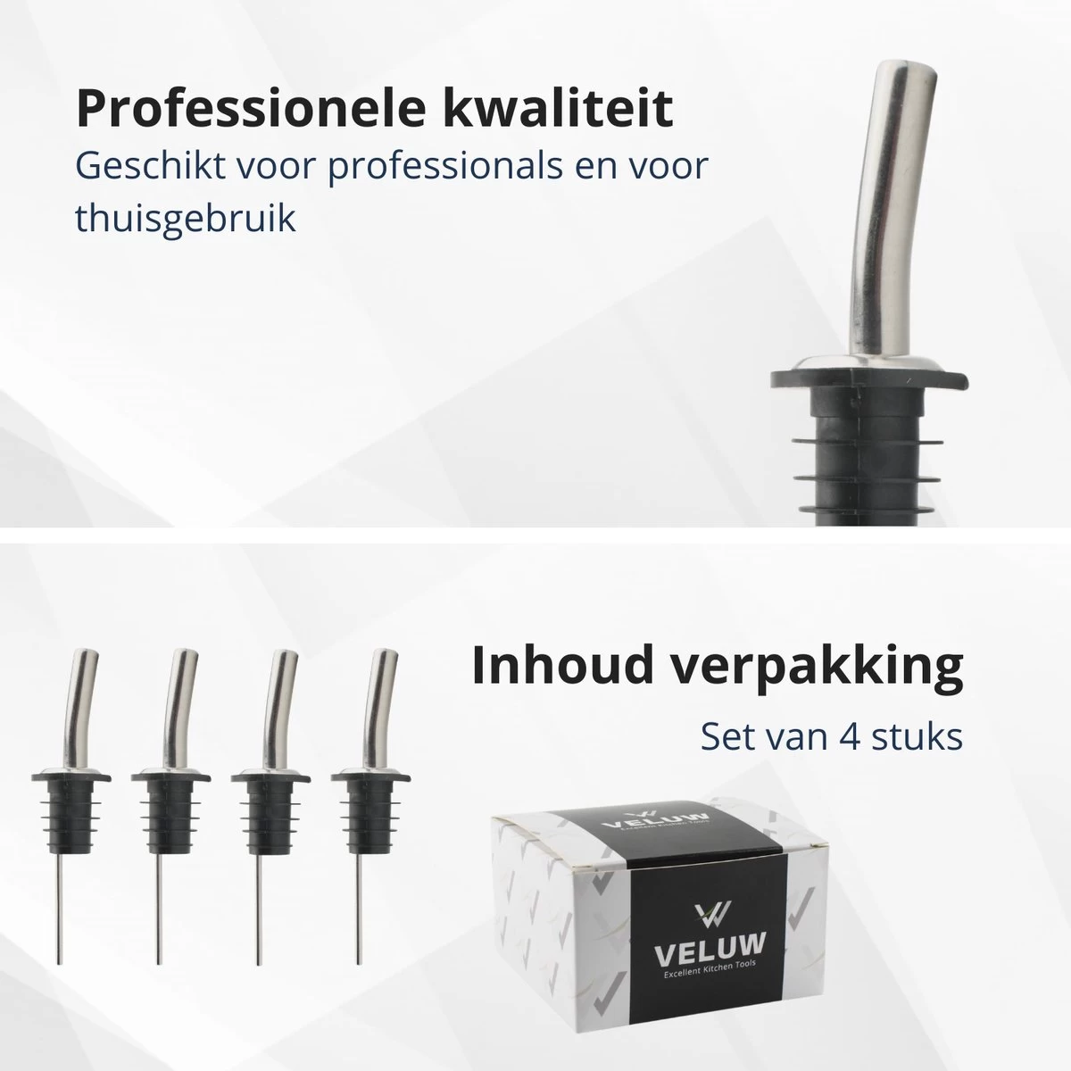 Veluw Boisson Verseur Boisson - Becs Verseurs Professionnels - Bouchon Verseur En Acier Inoxydable à Débit Rapide (4 Pièces) 5 Veluw Boisson Verseur Boisson - Becs Verseurs Professionnels - Bouchon Verseur En Acier Inoxydable à Débit Rapide (4 Pièces) – Image 3