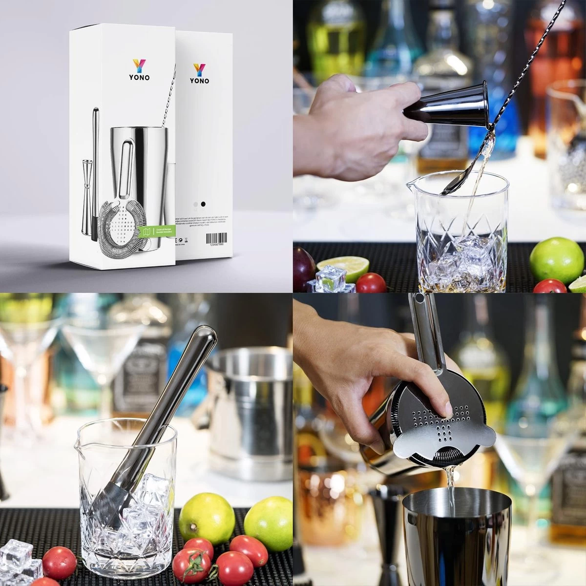 YONO Cocktail Shaker Set - Cocktail Shaker 600ml Avec Tasse à Mesurer Jigger Passoire Becs Verseurs Agitateur Et Pilon - Noir 8 YONO Cocktail Shaker Set - Cocktail Shaker 600ml Avec Tasse à Mesurer Jigger Passoire Becs Verseurs Agitateur Et Pilon - Noir – Image 6