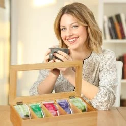 Boîte à Thé Relaxdays Bambou - 5 Compartiments - Coffre à Thé - Boîte De Rangement - Boîte De Rangement à Thé - Organisateur -Dégustation Délicate 1200x1200 145