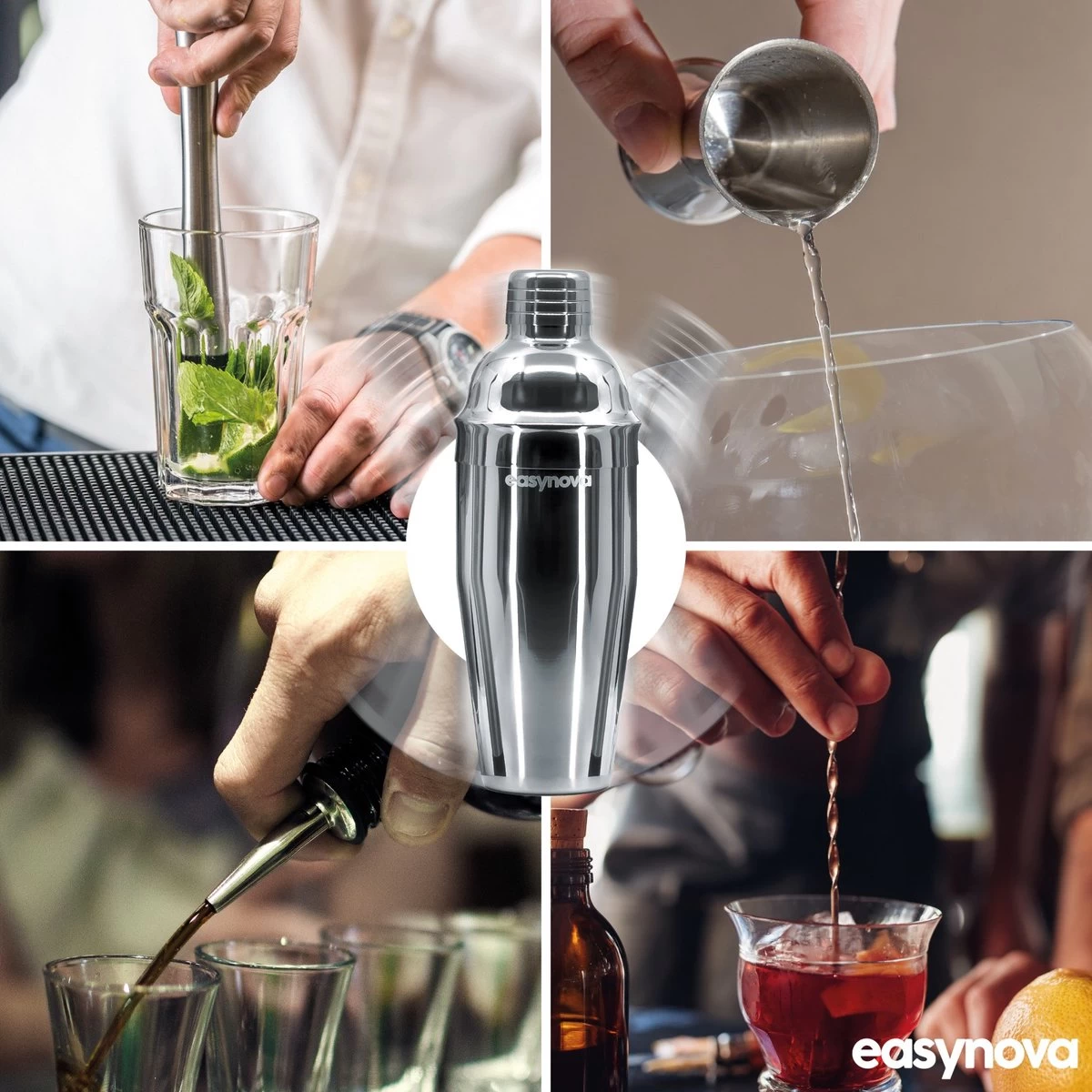 Easynova - Set Shaker à Cocktail - 6 Pièces - Shaker à Cocktail - Acier Inoxydable - Coffret Cadeau 8 Easynova - Set Shaker à Cocktail - 6 Pièces - Shaker à Cocktail - Acier Inoxydable - Coffret Cadeau – Image 6
