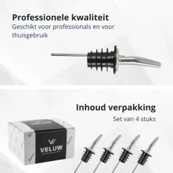 Veluw Boisson Verseur Pour Boissons - Becs Verseurs Professionnels - Bouchon Verseur En Acier Inoxydable à Débit Lent (4 Pièces) 16 Veluw Boisson Verseur Pour Boissons - Becs Verseurs Professionnels - Bouchon Verseur En Acier Inoxydable à Débit Lent (4 Pièces) -Dégustation Délicate 1200x1200 1479