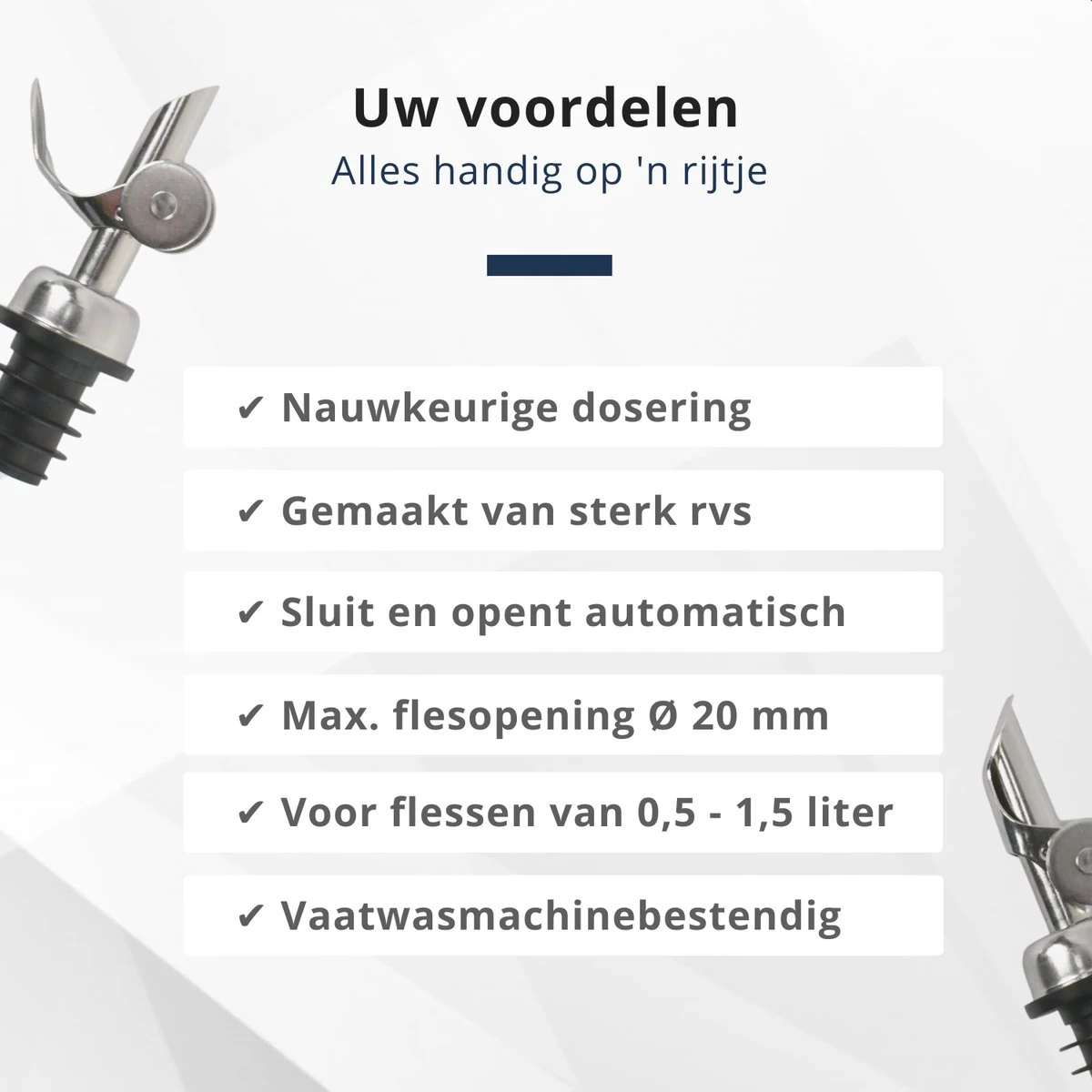 Veluw Professional Spout Olive Oil - Bec Verseur Pour Bouteille - Acier Inoxydable (3 Pièces) 6 Veluw Professional Spout Olive Oil - Bec Verseur Pour Bouteille - Acier Inoxydable (3 Pièces) – Image 4