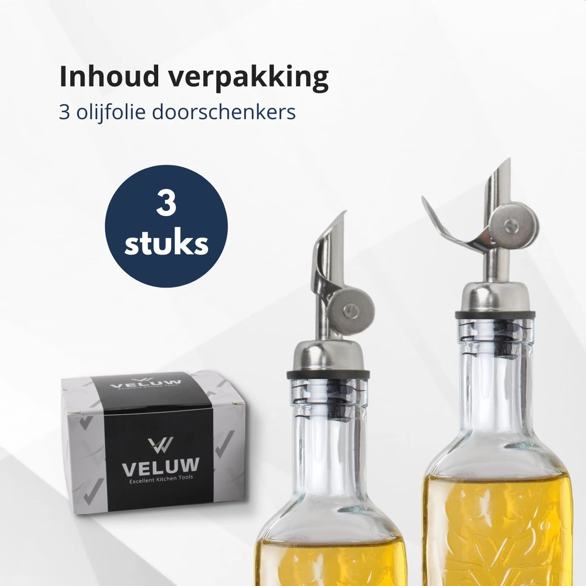 Veluw Professional Spout Olive Oil - Bec Verseur Pour Bouteille - Acier Inoxydable (3 Pièces) 9 Veluw Professional Spout Olive Oil - Bec Verseur Pour Bouteille - Acier Inoxydable (3 Pièces) – Image 7