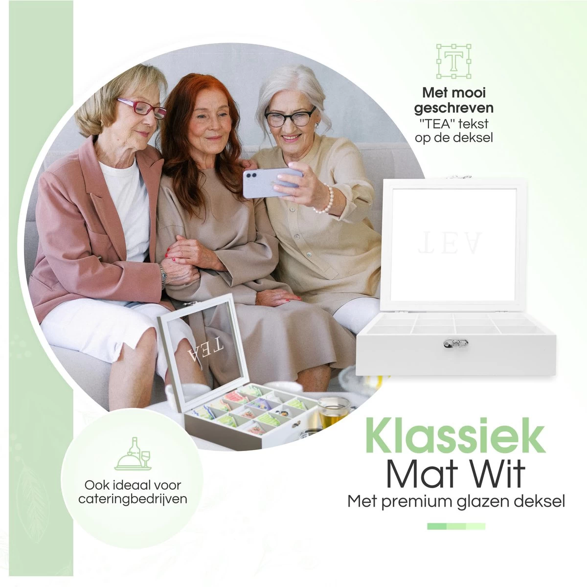 Boîte à Thé Premium - Blanche - Boîte à Thé 12 Compartiments - Verre Véritable - Avec Charnière à Résistance - Non Remplie 9 Boîte à Thé Premium - Blanche - Boîte à Thé 12 Compartiments - Verre Véritable - Avec Charnière à Résistance - Non Remplie – Image 7