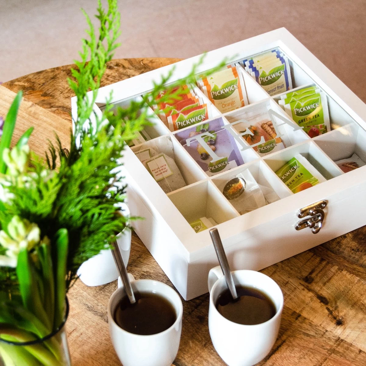 Boîte à Thé Premium - Blanche - Boîte à Thé 12 Compartiments - Verre Véritable - Avec Charnière à Résistance - Non Remplie 13 Boîte à Thé Premium - Blanche - Boîte à Thé 12 Compartiments - Verre Véritable - Avec Charnière à Résistance - Non Remplie – Image 11