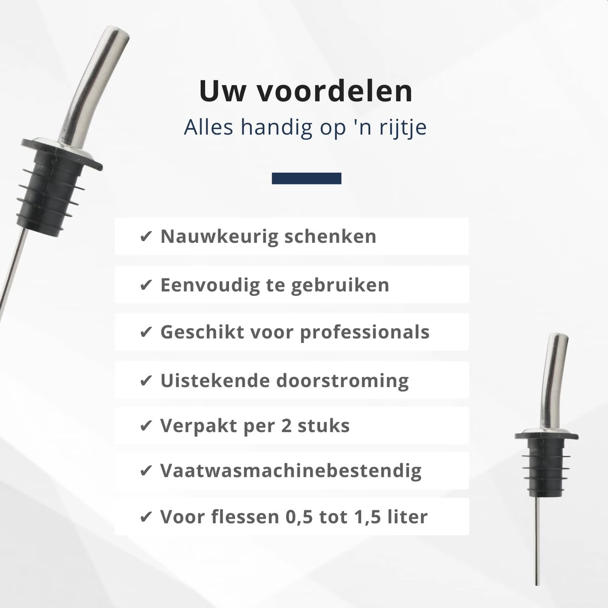 Veluw Boisson Verseur Boisson - Becs Verseurs Professionnels - Bouchon Verseur En Acier Inoxydable à Débit Rapide (2 Pièces) 7 Veluw Boisson Verseur Boisson - Becs Verseurs Professionnels - Bouchon Verseur En Acier Inoxydable à Débit Rapide (2 Pièces) – Image 5