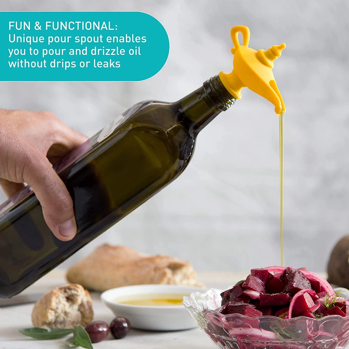 Oiladdin Bec Verseur Et Bouchon D'huile, Bec Verseur D'huile En Silicone Pour Huile D'olive, Bouchon De Bouteille De Distributeur D'huile De Design De Lampe Aladdin , 8 X 9 X 4,5 Cm, Jaune 5 Oiladdin Bec Verseur Et Bouchon D'huile, Bec Verseur D'huile En Silicone Pour Huile D'olive, Bouchon De Bouteille De Distributeur D'huile De Design De Lampe Aladdin , 8 X 9 X 4,5 Cm, Jaune – Image 3