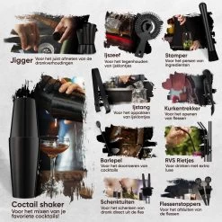 Strex Cocktail Set Zwart Acier Inoxydable 21 Pièces (750ml) - Incl. Livre De Recettes NL - Cocktail Shaker - Coffret Cadeau -Dégustation Délicate 1200x1200 1642