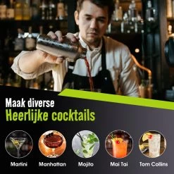 Set Shaker à Cocktail Upors 6 Pièces - Shaker à Coktail - Set à Cocktail - Pièces De Cocktail - Acier Inoxydable - Argent - Tasse 3 Pièces 750ml -Dégustation Délicate 1200x1200 1740