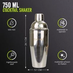 Set Shaker à Cocktail Upors 6 Pièces - Shaker à Coktail - Set à Cocktail - Pièces De Cocktail - Acier Inoxydable - Argent - Tasse 3 Pièces 750ml -Dégustation Délicate 1200x1200 1742