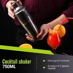 Set Shaker à Cocktail Upors 6 Pièces - Shaker à Coktail - Set à Cocktail - Pièces De Cocktail - Acier Inoxydable - Argent - Tasse 3 Pièces 750ml -Dégustation Délicate 1200x1200 1743