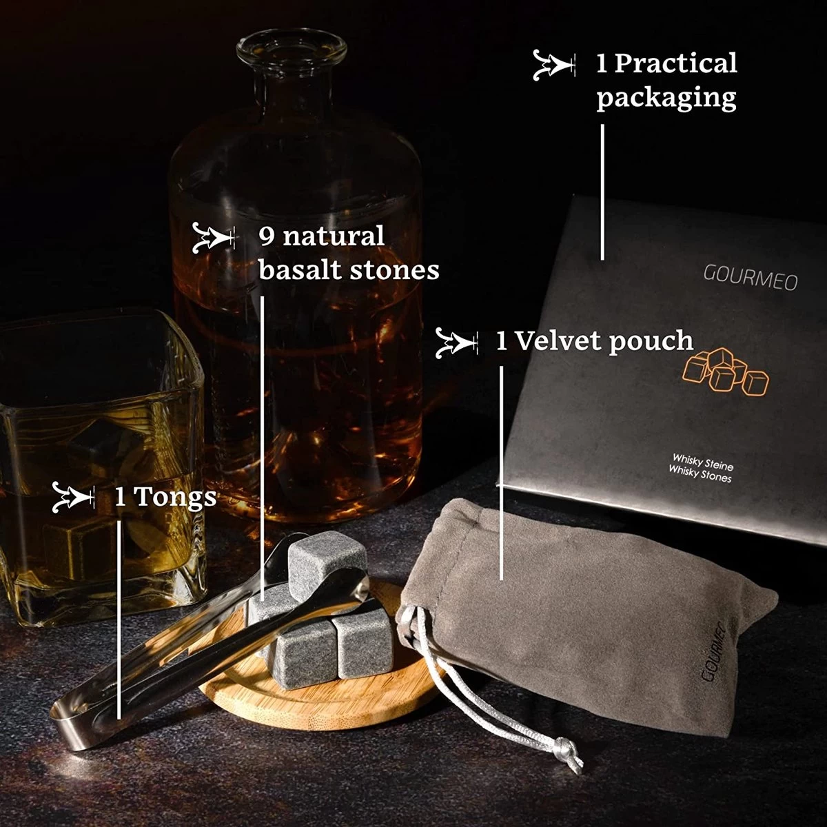 GOURMEO Pierres à Whisky En Basalte Naturel I Glaçons Réutilisables, Pierres à Whisky, Pierres De Refroidissement, 9 Pièces 9 GOURMEO Pierres à Whisky En Basalte Naturel I Glaçons Réutilisables, Pierres à Whisky, Pierres De Refroidissement, 9 Pièces – Image 7