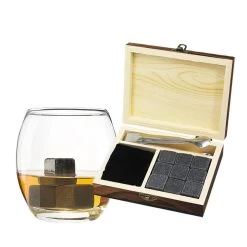 Pierres à Whisky - Pierres à Whisky Réutilisables - Coffret De Luxe - Boîte En Bois - Cubes à Whisky - Pierres Naturelles - 9 Pièces