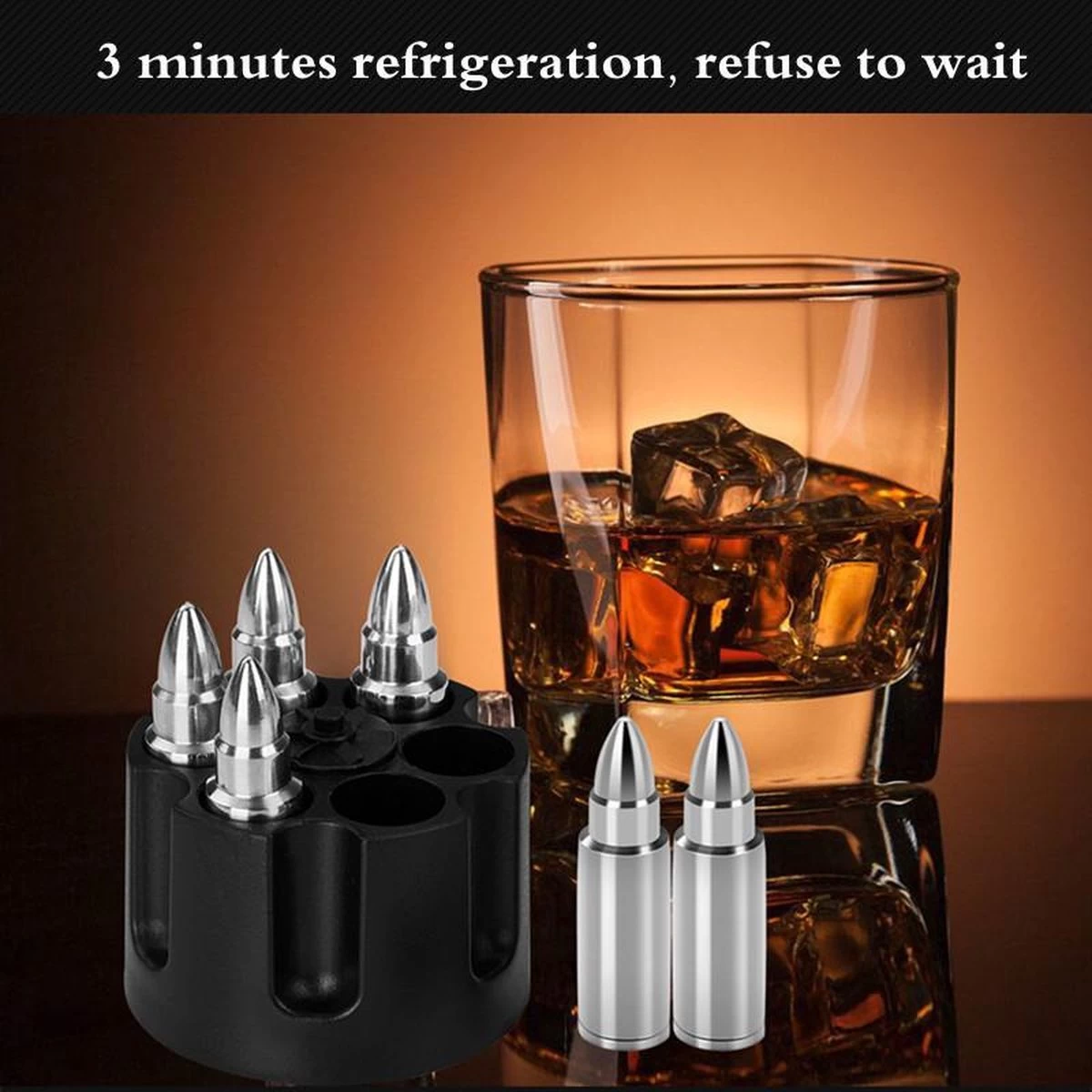 TDR-RVS 6 Pierres à Whisky-avec Une Forme De Balle-réutilisable-argent 4 TDR-RVS 6 Pierres à Whisky-avec Une Forme De Balle-réutilisable-argent – Image 2