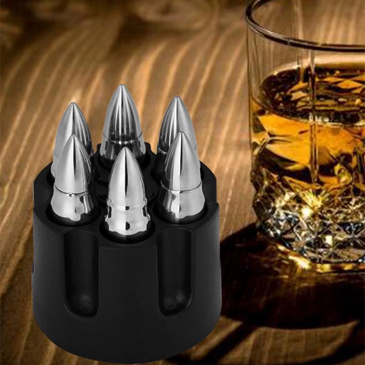 TDR-RVS 6 Pierres à Whisky-avec Une Forme De Balle-réutilisable-argent 11 TDR-RVS 6 Pierres à Whisky-avec Une Forme De Balle-réutilisable-argent – Image 9