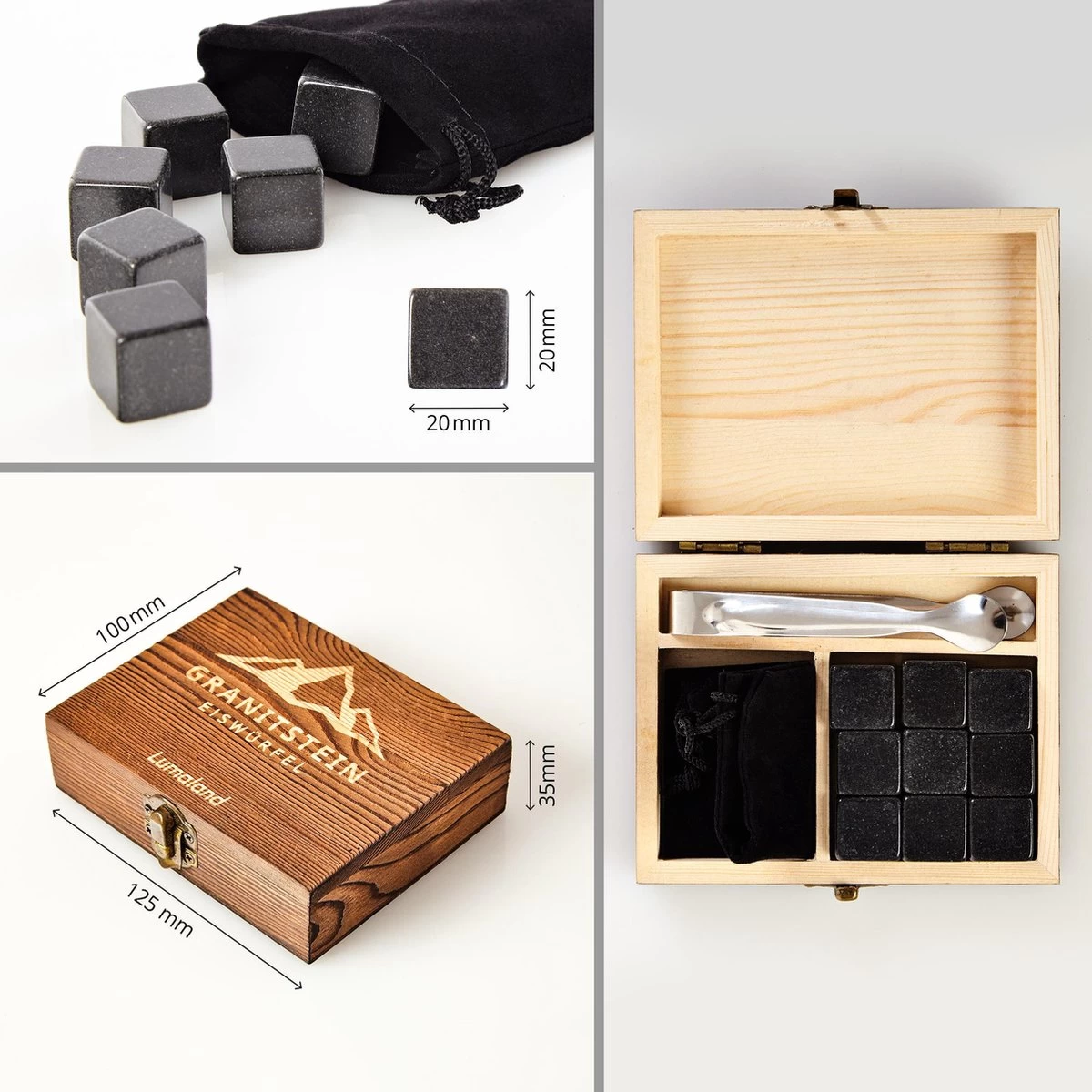Lumaland - Pierres à Whisky - En Granit De Haute Qualité - Pierres à Whisky - Avec Boîte En Bois, Sac De Rangement Et Pince En Acier Inoxydable - Lot De 9 - Noir 7 Lumaland - Pierres à Whisky - En Granit De Haute Qualité - Pierres à Whisky - Avec Boîte En Bois, Sac De Rangement Et Pince En Acier Inoxydable - Lot De 9 - Noir – Image 5
