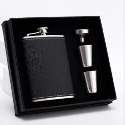 Flasque En Acier 8 Oz / 240 Ml Coffret Cadeau Avec Deux Verres à Shot Et Une Flasque Entonnoir En Cuir Zwart Convient Pour Transporter De L'alcool