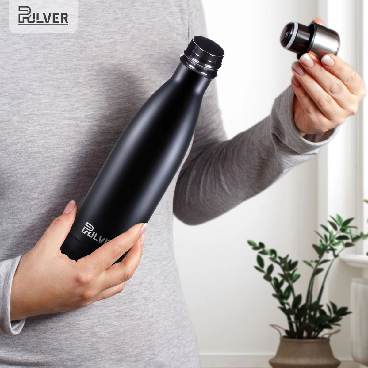 Pulver - Bouteille Thermos / Gourde De Luxe En Acier Inoxydable - Sans BPA - 500 Ml - Bouteille D'eau Avec Paille - Gourde - Double Isolation - Zwart 6 Pulver - Bouteille Thermos / Gourde De Luxe En Acier Inoxydable - Sans BPA - 500 Ml - Bouteille D'eau Avec Paille - Gourde - Double Isolation - Zwart – Image 4
