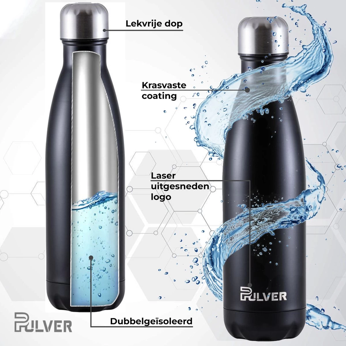 Pulver - Bouteille Thermos / Gourde De Luxe En Acier Inoxydable - Sans BPA - 500 Ml - Bouteille D'eau Avec Paille - Gourde - Double Isolation - Zwart 7 Pulver - Bouteille Thermos / Gourde De Luxe En Acier Inoxydable - Sans BPA - 500 Ml - Bouteille D'eau Avec Paille - Gourde - Double Isolation - Zwart – Image 5