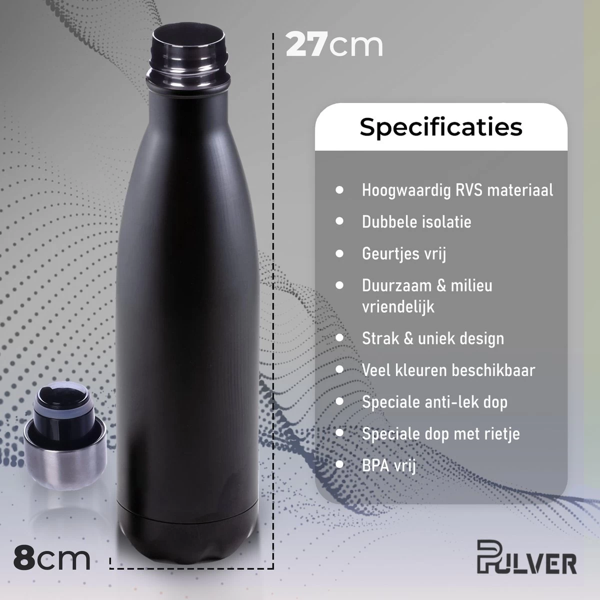 Pulver - Bouteille Thermos / Gourde De Luxe En Acier Inoxydable - Sans BPA - 500 Ml - Bouteille D'eau Avec Paille - Gourde - Double Isolation - Zwart 9 Pulver - Bouteille Thermos / Gourde De Luxe En Acier Inoxydable - Sans BPA - 500 Ml - Bouteille D'eau Avec Paille - Gourde - Double Isolation - Zwart – Image 7