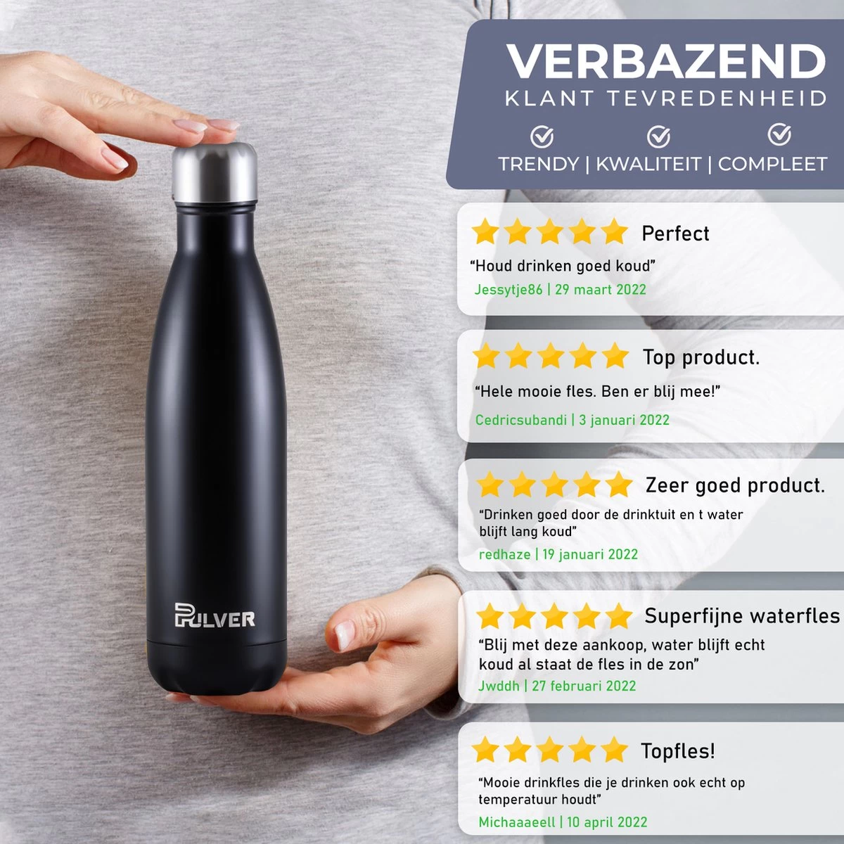 Pulver - Bouteille Thermos / Gourde De Luxe En Acier Inoxydable - Sans BPA - 500 Ml - Bouteille D'eau Avec Paille - Gourde - Double Isolation - Zwart 10 Pulver - Bouteille Thermos / Gourde De Luxe En Acier Inoxydable - Sans BPA - 500 Ml - Bouteille D'eau Avec Paille - Gourde - Double Isolation - Zwart – Image 8