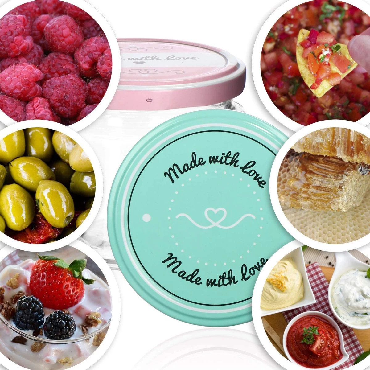 COM-FOUR® 12x Bocaux Mason Avec Bouchon à Vis "Made With Love" En Vert Et Rose - TOT Ø 82 Mm - Jusqu'à Environ 330 Ml 9 COM-FOUR® 12x Bocaux Mason Avec Bouchon à Vis "Made With Love" En Vert Et Rose - TOT Ø 82 Mm - Jusqu'à Environ 330 Ml – Image 7