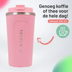 Triple J - Tasse à Café à Go | Coupe Thermos étanche | Bouteille Thermos | Tasse De Voyage En Acier Inoxydable | Tasse De Voyage à Double Paroi | 510 Ml | Rose -Dégustation Délicate 1200x1200 2056