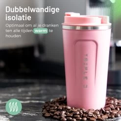 Triple J - Tasse à Café à Go | Coupe Thermos étanche | Bouteille Thermos | Tasse De Voyage En Acier Inoxydable | Tasse De Voyage à Double Paroi | 510 Ml | Rose -Dégustation Délicate 1200x1200 2058