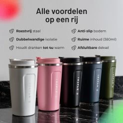 Triple J - Tasse à Café à Go | Coupe Thermos étanche | Bouteille Thermos | Tasse De Voyage En Acier Inoxydable | Tasse De Voyage à Double Paroi | 510 Ml | Rose -Dégustation Délicate 1200x1200 2060