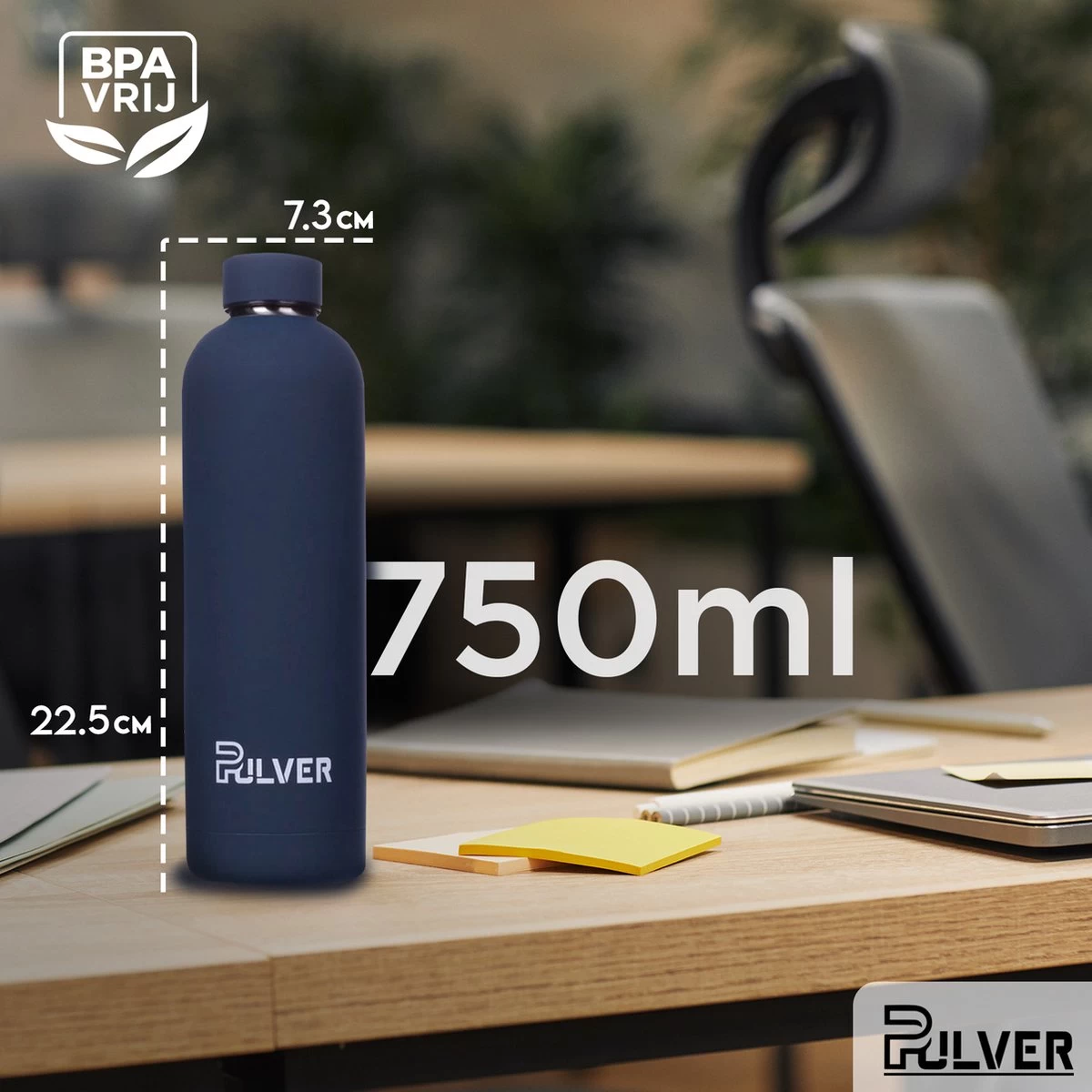 Pulver - Bouteille Thermos / Gourde En Acier Inoxydable - Sans BPA - 750 Ml - Gourde Avec Bouchon à Vis - Gourde - Double Isolation - Revêtement En Caoutchouc - Blauw Clair 5 Pulver - Bouteille Thermos / Gourde En Acier Inoxydable - Sans BPA - 750 Ml - Gourde Avec Bouchon à Vis - Gourde - Double Isolation - Revêtement En Caoutchouc - Blauw Clair – Image 3