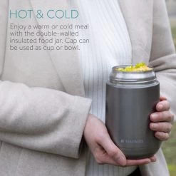 Navaris Thermos Inox 650ml - Gobelet Alimentaire Nomade - Gobelet Chauffant Pour Aliments Chauds Et Froids - Isotherme Et étanche - Gris Foncé -Dégustation Délicate 1200x1200 2101