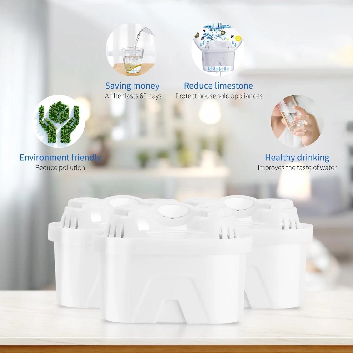 Cartouches Filtrantes Aigostar Pure - 3 Pièces - Filtre à Eau - Cartouches Filtrantes - Compatible Brita Maxtra + 8 Cartouches Filtrantes Aigostar Pure - 3 Pièces - Filtre à Eau - Cartouches Filtrantes - Compatible Brita Maxtra + – Image 6