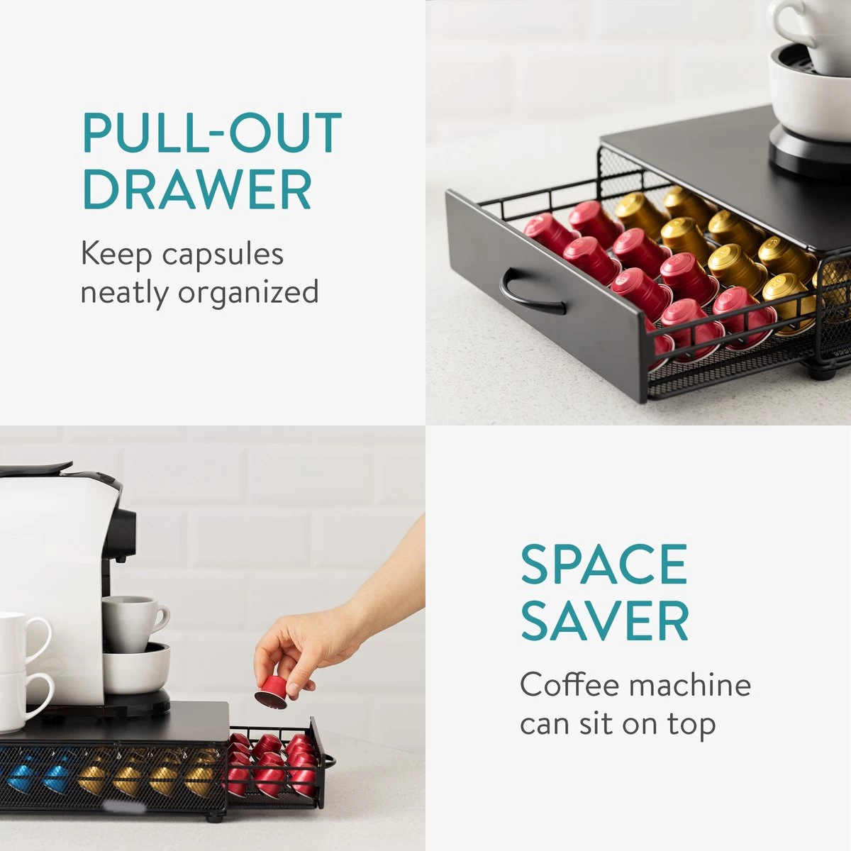 Navaris Porte-capsule Avec Tiroir - Support En Fer Pour Tasses à Café - Convient Aux Tasses Nespresso Vertuo - Tiroir De Rangement Pour 40 Capsules De Café 7 Navaris Porte-capsule Avec Tiroir - Support En Fer Pour Tasses à Café - Convient Aux Tasses Nespresso Vertuo - Tiroir De Rangement Pour 40 Capsules De Café – Image 5