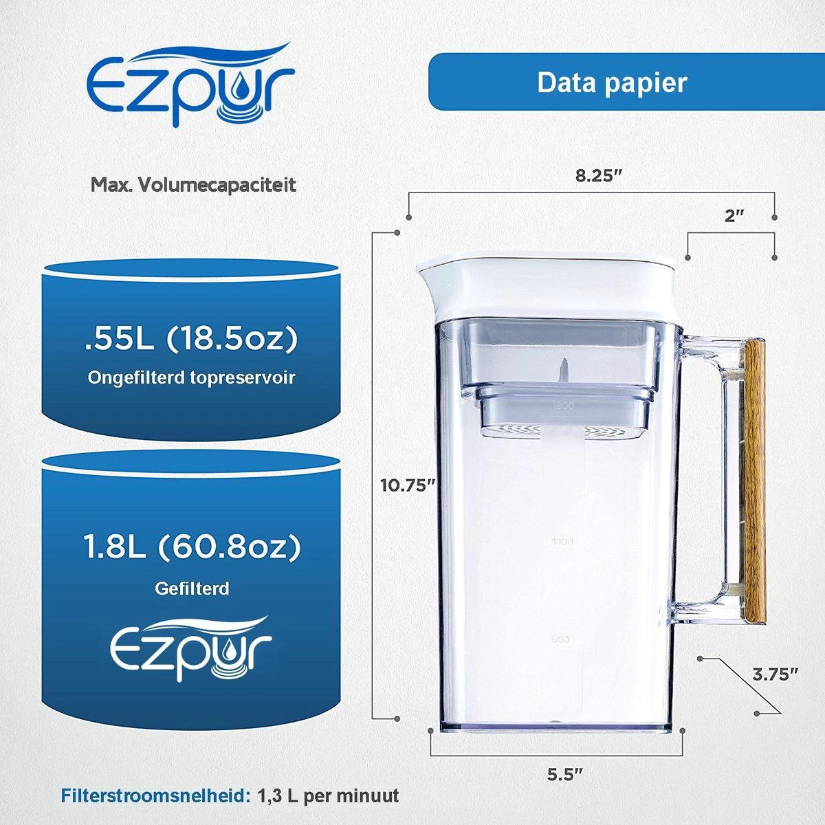 Cruche De Filtre à Eau Ezpur, Porte-filtre Durable Pour Filtre à Eau Filtrage Rapide Avec Technologie ACF Militaire Brevetée 5 Cruche De Filtre à Eau Ezpur, Porte-filtre Durable Pour Filtre à Eau Filtrage Rapide Avec Technologie ACF Militaire Brevetée – Image 3