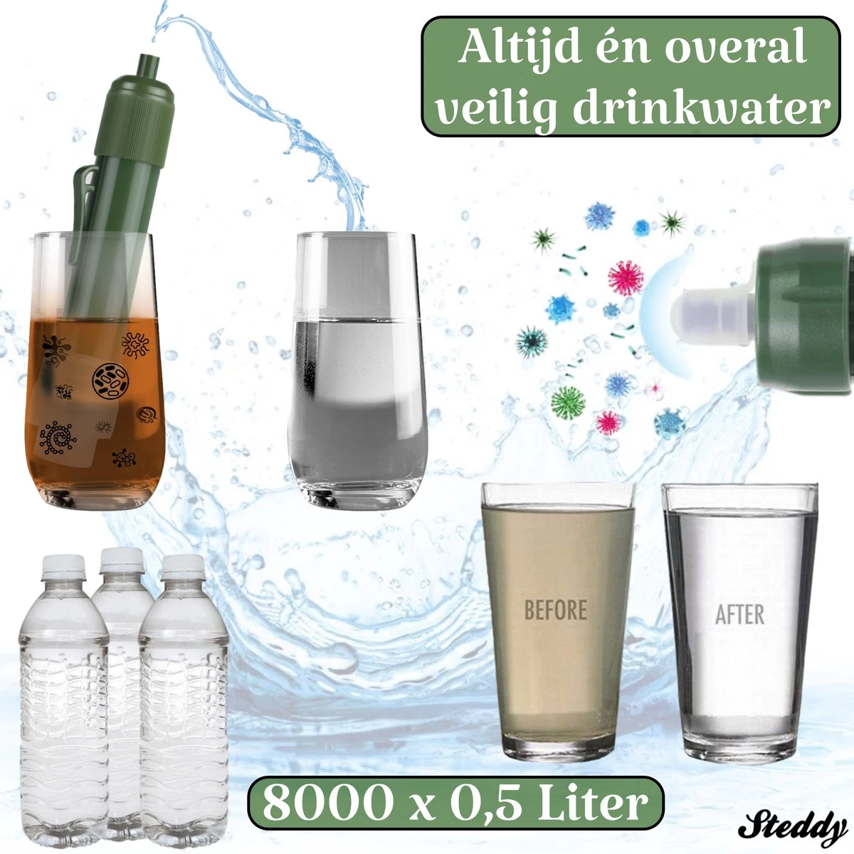 Filtre à Eau Steddy Pro - Kit De Survie - Eau Potable Zuiver Et Gratuite - Purification De Water - Robinet De Filtre à Eau - Plein Air - FILTERT 4000 LITRES 7 Filtre à Eau Steddy Pro - Kit De Survie - Eau Potable Zuiver Et Gratuite - Purification De Water - Robinet De Filtre à Eau - Plein Air - FILTERT 4000 LITRES – Image 5