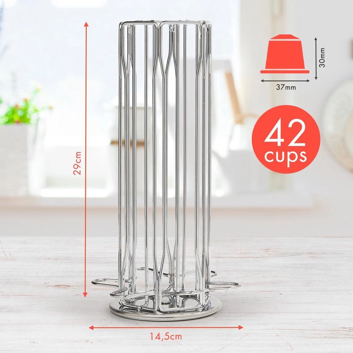 KitchenBrothers Porte-capsule Rotatif - Distributeur De Gobelets Et Support - 42 Capsules - Acier Inoxydable - Argent 4 KitchenBrothers Porte-capsule Rotatif - Distributeur De Gobelets Et Support - 42 Capsules - Acier Inoxydable - Argent – Image 2