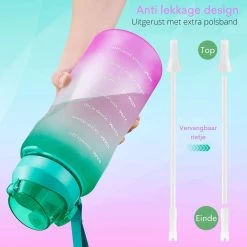 FLOOQ - Bouteille D'eau - Bouteille D'eau - Bouteille De Boisson De Sport - Grande Bouteille D'eau - Paille - 2 Litres - Étanche - Marquage Du Temps - Bouteille D'eau De Motivation - Or/ Rose -Dégustation Délicate 1200x1200 2195