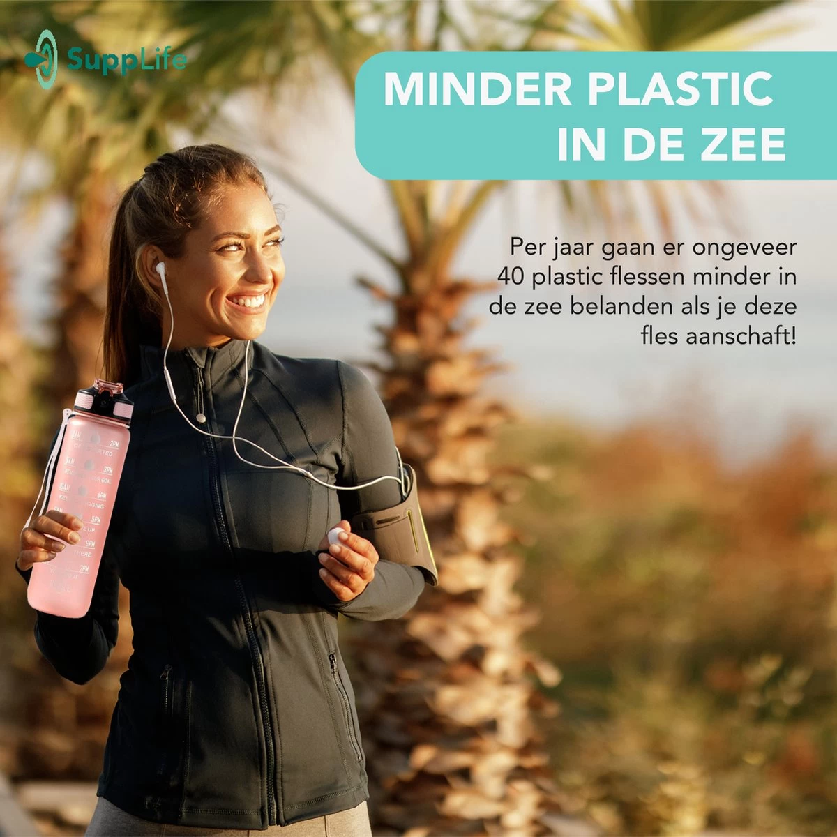 Supplife Motivational Water Bottle - Gourde De 1 Litre - Gourde Avec Marqueur De Temps - Avec Paille - Adultes - Enfants - Or Rose - Brosse De Nettoyage Incluse 5 Supplife Motivational Water Bottle - Gourde De 1 Litre - Gourde Avec Marqueur De Temps - Avec Paille - Adultes - Enfants - Or Rose - Brosse De Nettoyage Incluse – Image 3