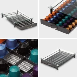 Verres Capsule En Verre Avec Plateau - Convient Pour 60 Tasses Nespresso - Tablette à Café Expresso Et Porte-gobelet - Glas Et Acier Inoxydable - Zwart -Dégustation Délicate 1200x1200 226