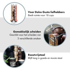 QUVIO Porte-capsules Pour Dolce Gusto - Porte-tasses Pour 18 Tasses De Dolce Gusto - Porte-capsules à Café - Chrome - Porte-café Et Support -Dégustation Délicate 1200x1200 261