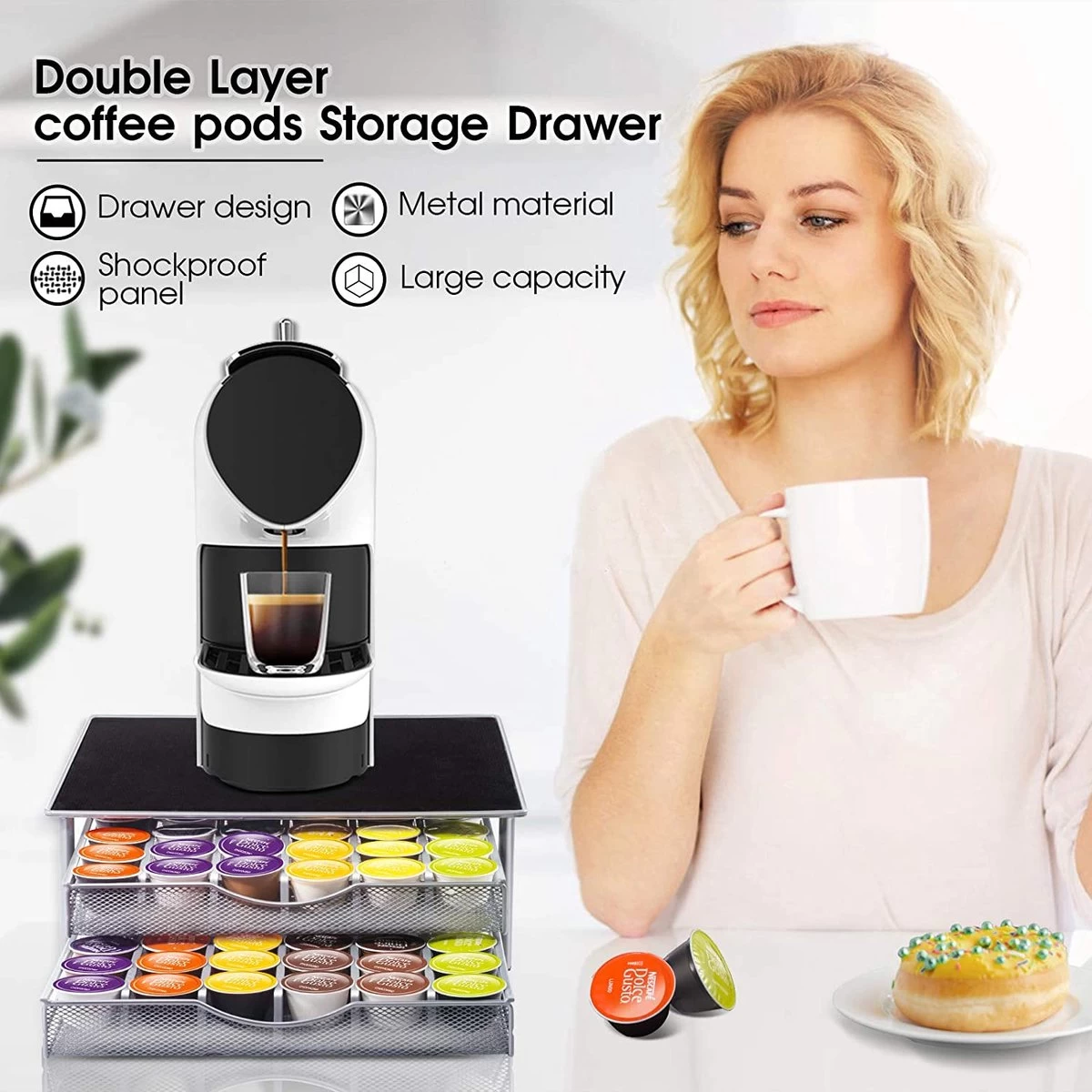 Porte-capsules Masthome Café Avec Tiroir Pour Capsules Dolce Gusto, Pour 72 Dosettes De Café, 1 Chiffon De Nettoyage Inclus 4 Porte-capsules Masthome Café Avec Tiroir Pour Capsules Dolce Gusto, Pour 72 Dosettes De Café, 1 Chiffon De Nettoyage Inclus – Image 2