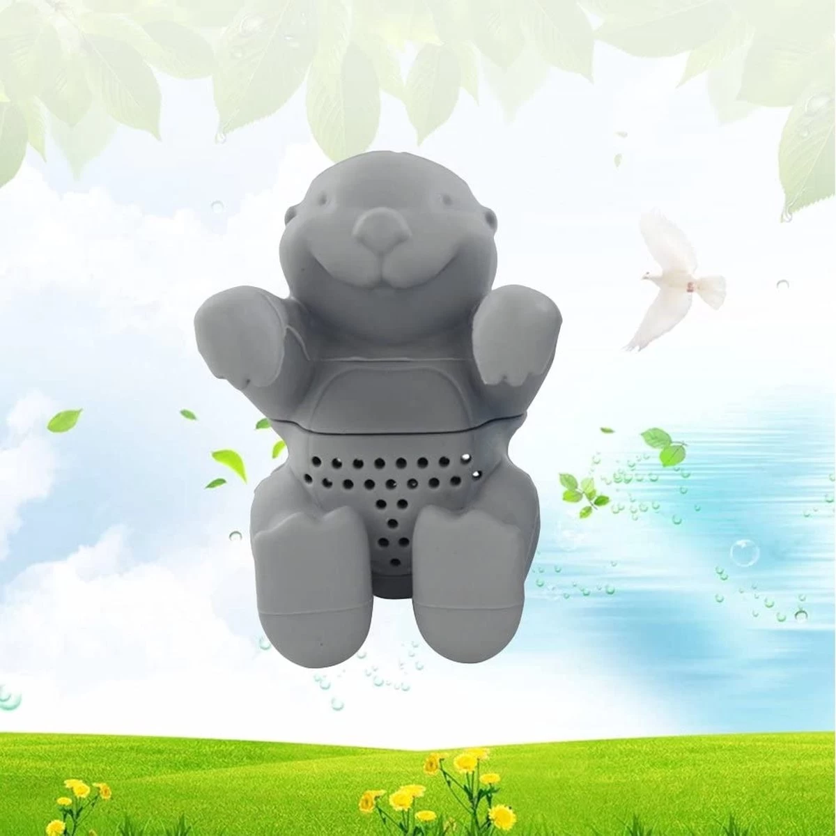 Infuseur De Passoire à Thee En Vrac En Siliconen Mignon Otter Thee Steeper Diffuseur Plateau à Thé Passoire Cuisine Outils (Grijs) 4 Infuseur De Passoire à Thee En Vrac En Siliconen Mignon Otter Thee Steeper Diffuseur Plateau à Thé Passoire Cuisine Outils (Grijs) – Image 2